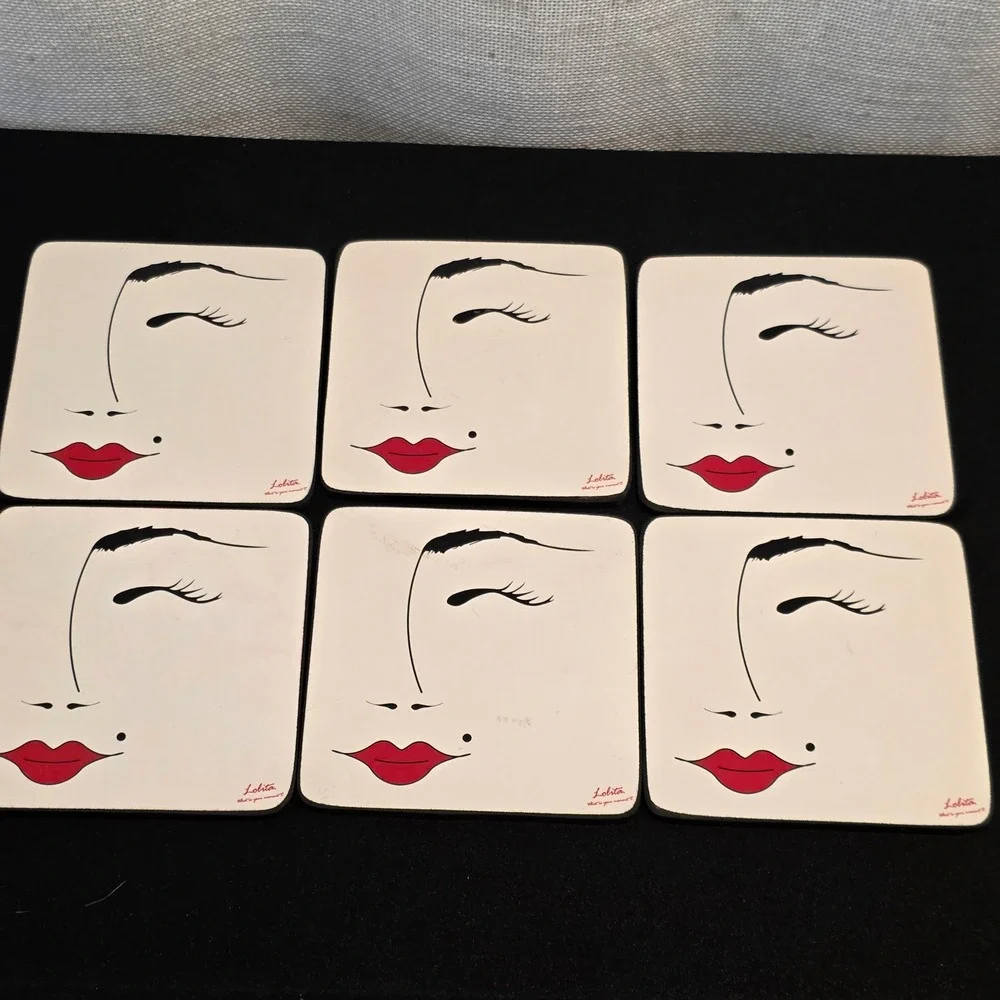Lolita Whimsical Modern Sexy Red Lips Coasters Diva‎ Barware Retro Glam Set of 6